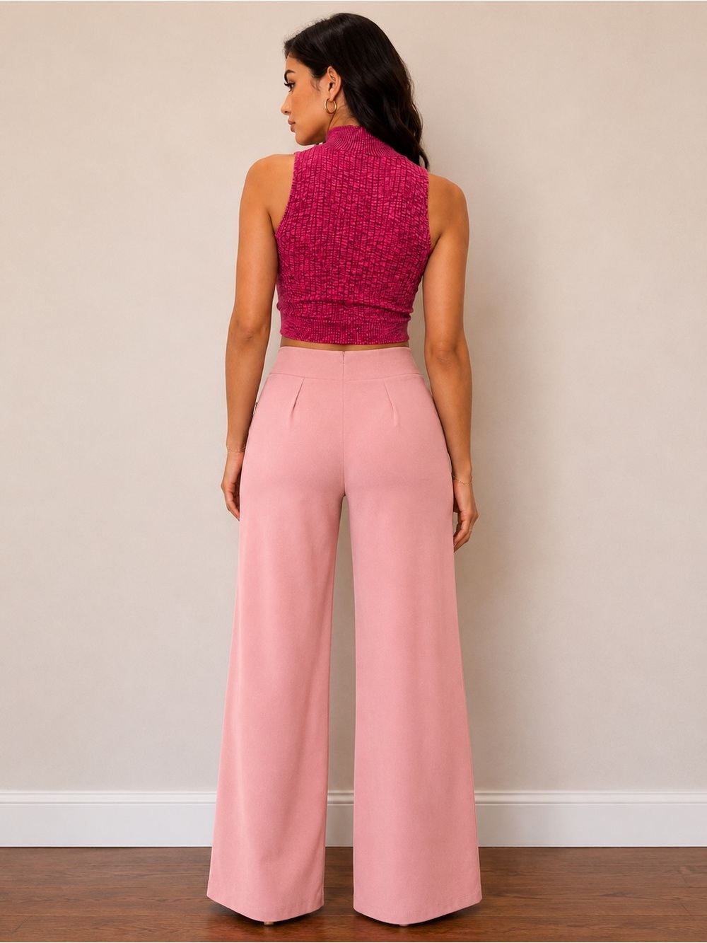 NWOT CANVAS BLUSH PINK WIDE LEG TROUSERS | QUIET LUXURY | OFFICE CORE | SIZE L - Picture 3 of 7